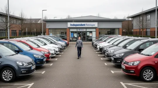 Fleet management at independent car rental lot with vehicles in organised rows