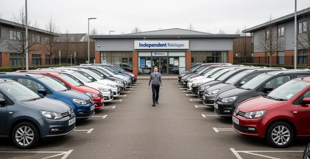 Fleet management at independent car rental lot with vehicles in organised rows
